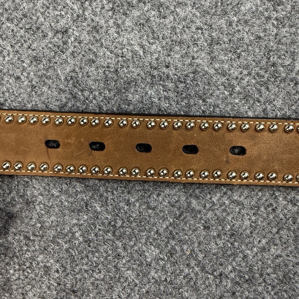 Nocona Leather Belt L Brown Calf Hair Studded Rhinestone Sliver Bling Cowgirl - Picture 6 of 8